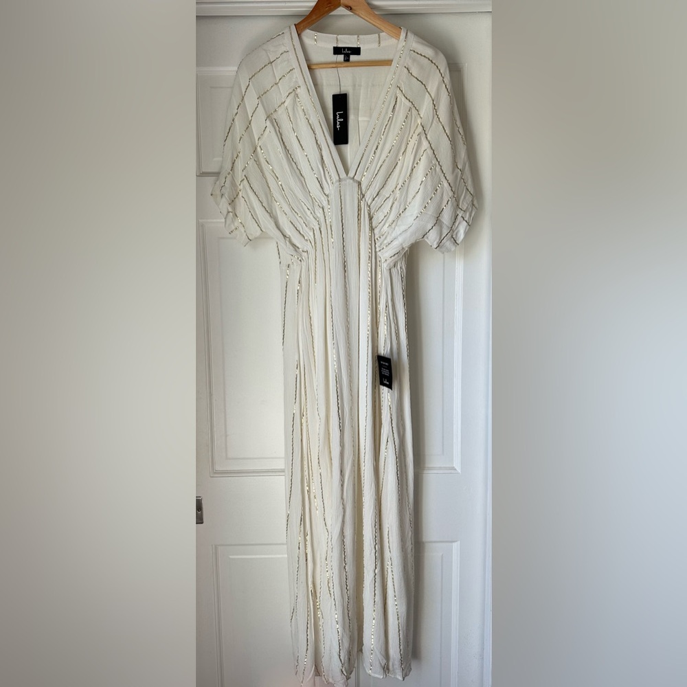 Lulu's White Dress with Gold Accents